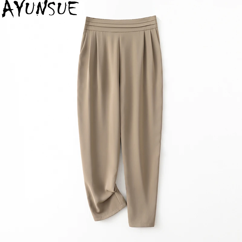 AYUNSUE 92% Natural Mulberry Silk Women's Pants New Thin Womens Clothing Summer 2024 Versatile Straight Pants Woman Slim Fit