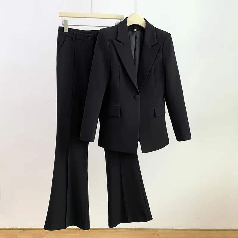 European American professional fashionable one-button cloth mid-length suit flared pant sets woman ropa mujer ensemble femmes