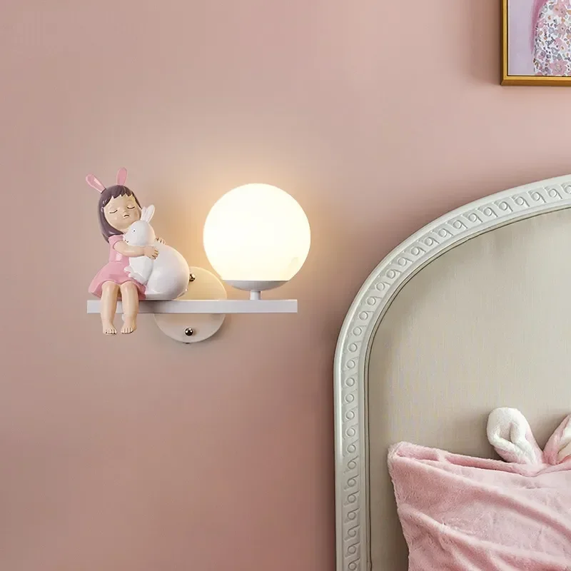 

Girls Room Decor Wall Lamp for Children's Girl Boy Kids Bedside Wall Light Cute Pink Creative Cartoon Eye Protection Wall Sconce