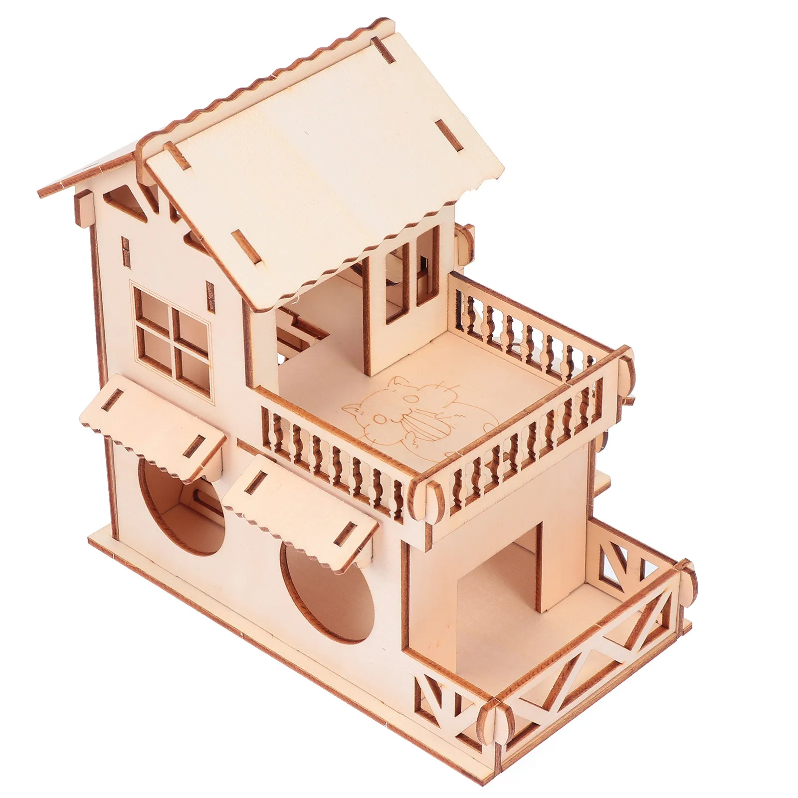 Wooden Hamster House 2-Layer for Dwarf Hamsters, Mice & Small Pets – Healthy Exercise, Exploration & Rest
