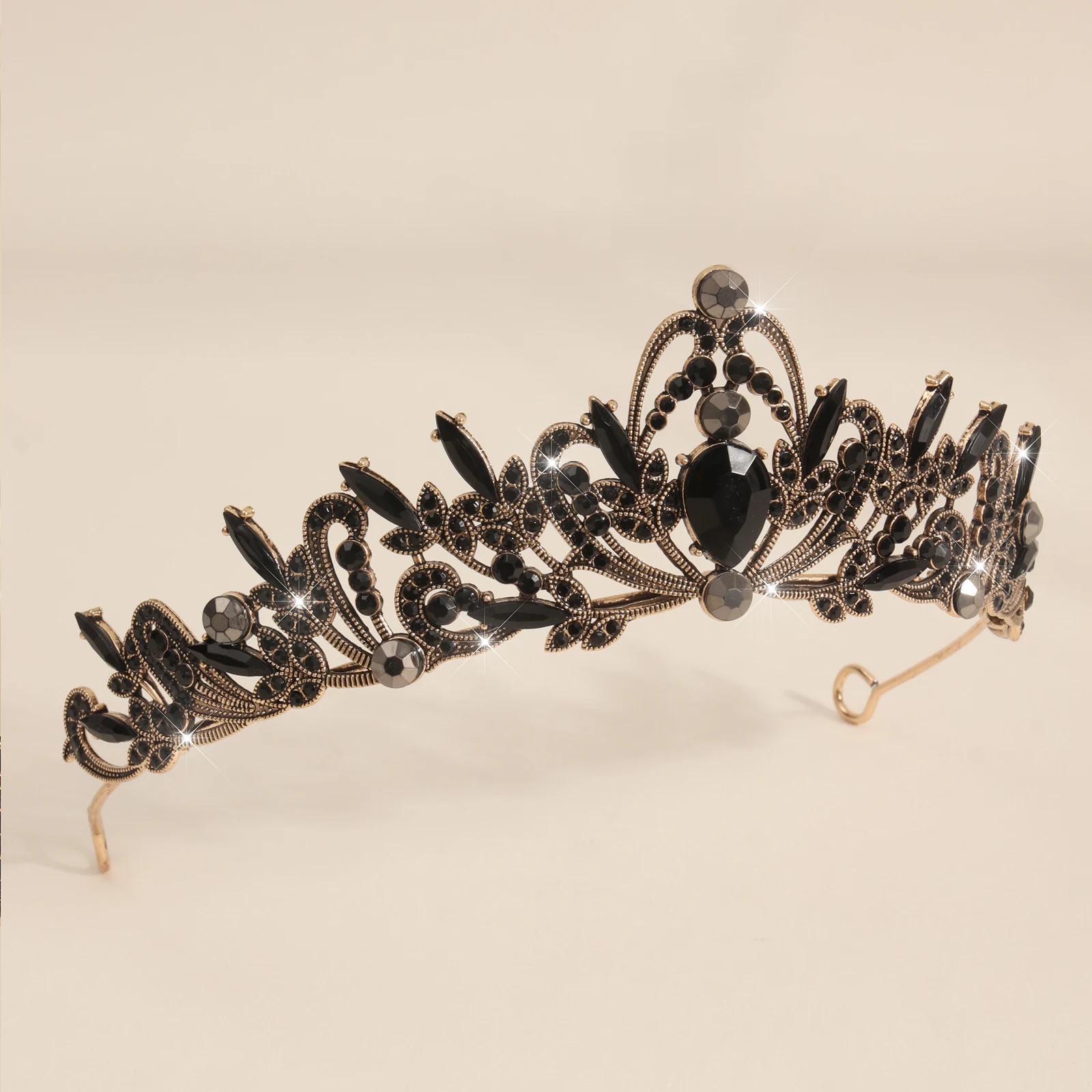 1 تاج فاخر من حجر الراين الباروكي الأسود على شكل قطرة ماء، إكسسوار ثوب مسائي، زينة رأس العروس الزفاف
