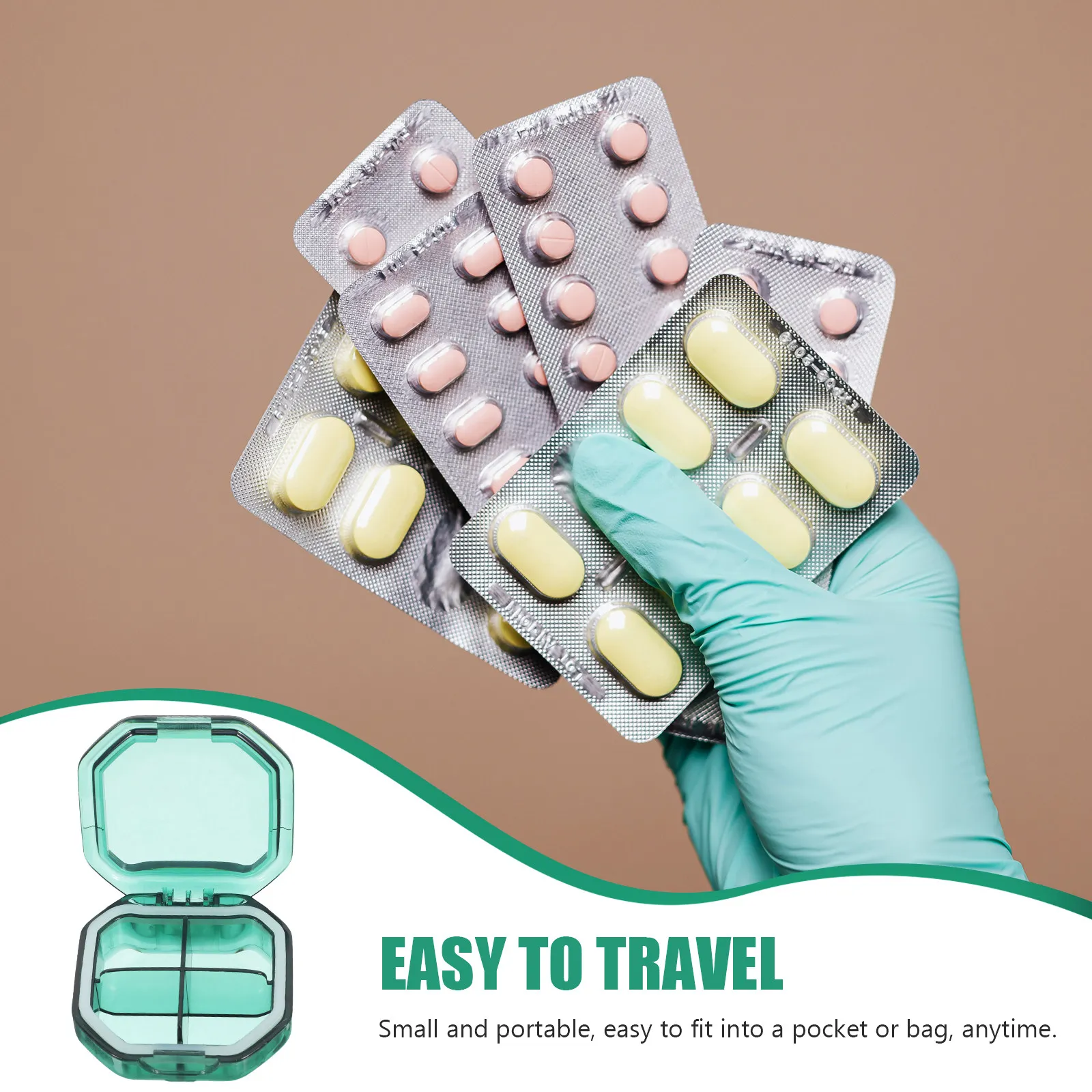 Portable Medicine Case Gray Segmented Compartments Travel Pill Container Small Pill Organizer for Purse Medication Reminder