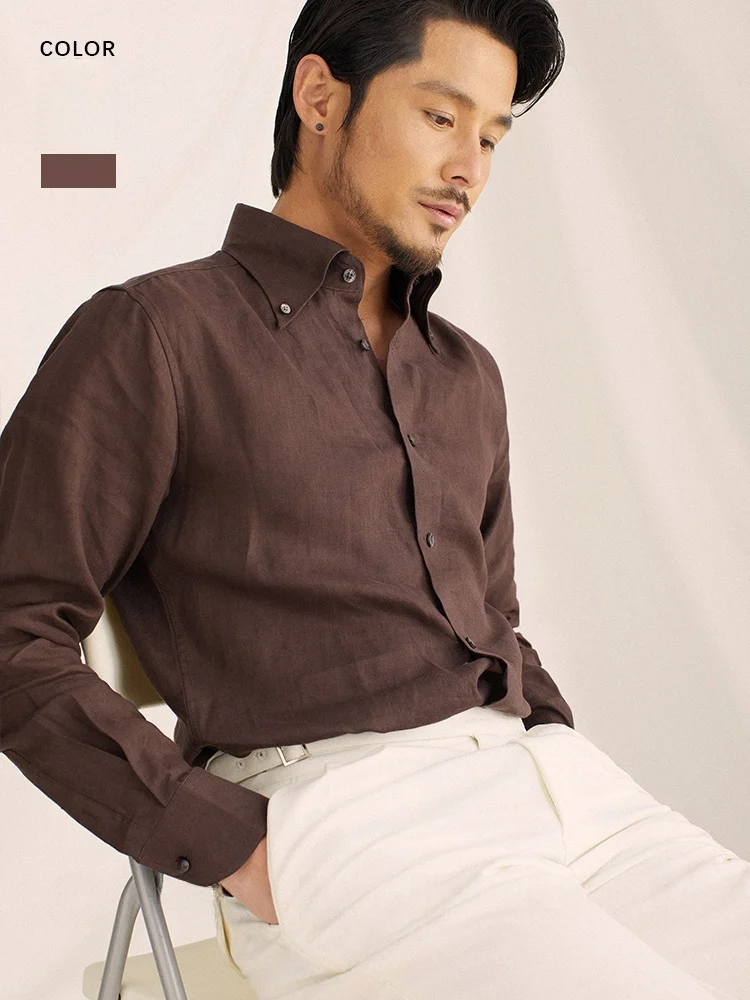 

Мужская льняная рубашка Cultum: повседневная, дышащая, с отложным воротником, деловая, летняя, с длинным рукавом, приталенная, китайский бренд