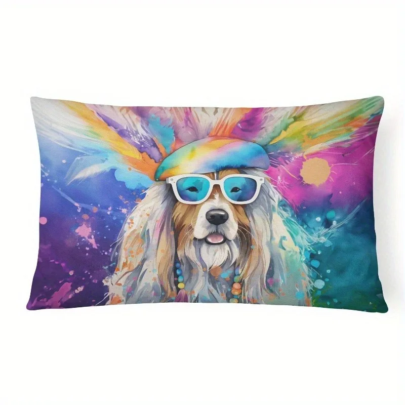 Hippie Dog Watercolor Pillow Cover Suitable For Sofa Bedroom Car Pillow Cover Cushion Rectangular Back Cushion
