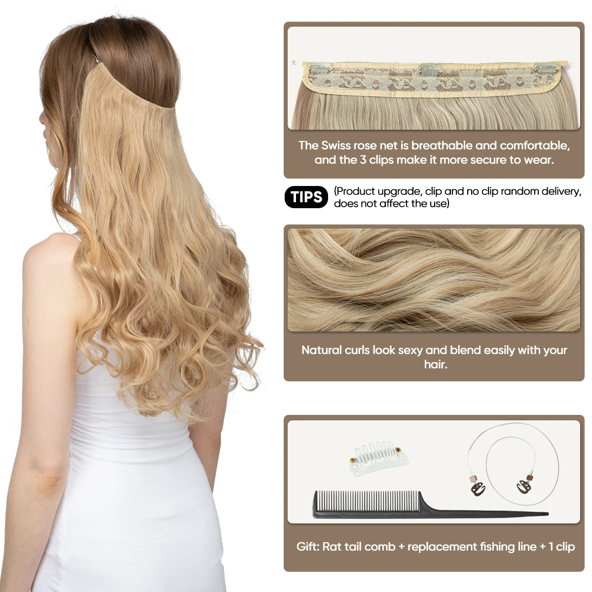 Premium Synthetic Invisible Wire With Clips Natural Hair Extension False Long Wavy Daily Use Clip In Hair Piece For Women
