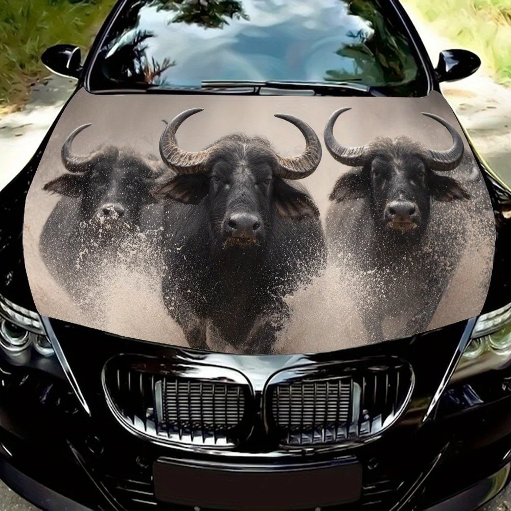 Enveloppes en vinyle de voiture en PVC imprimées majesté du taureau, autocollant auto-adhésif imperméable pour capot de voiture, autocollant de Protection de décoration de voiture