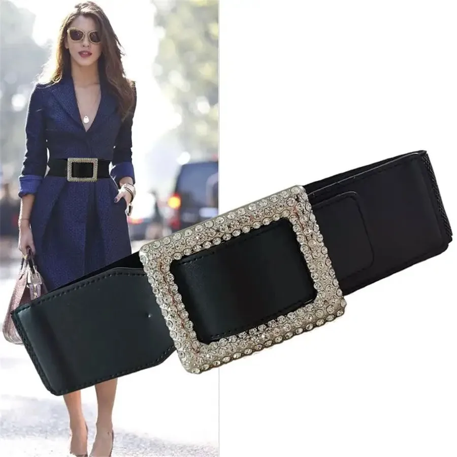 Fashion Square-shaped Brick Buckle Loose Elastic Women Belt Strap With Diamond Waist Woman Belts for Dress Belt Corset Belt