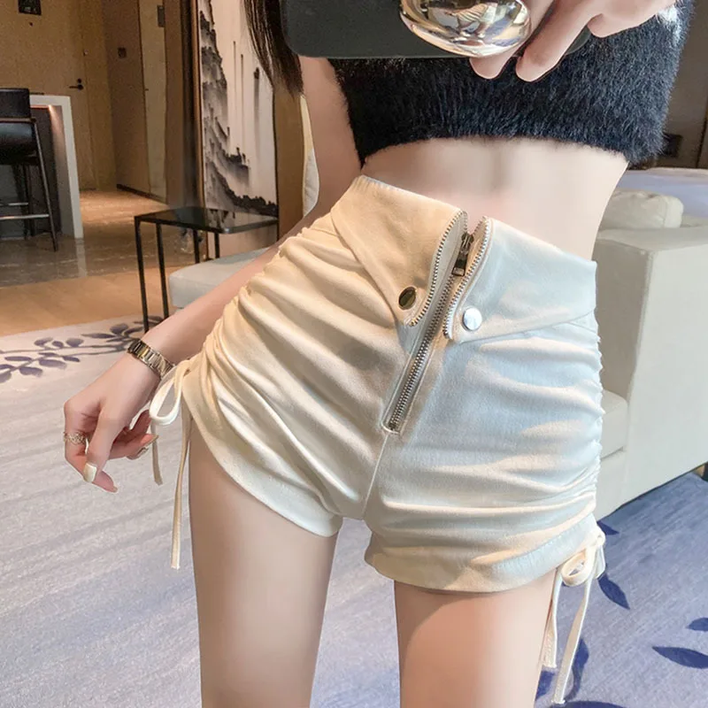 sexy high waist tight slim hip side drawstring pleated casual shorts hot hot babes korean pink shorts