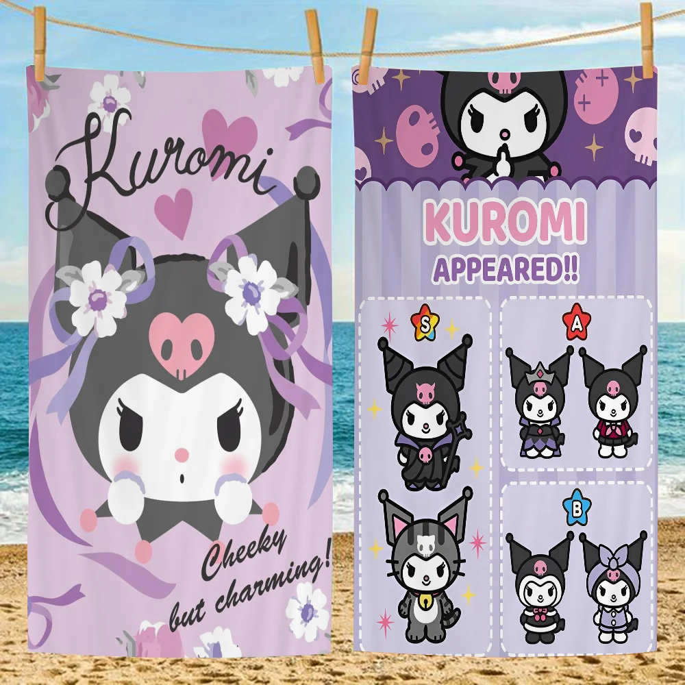 K-Kuromi Cartoon Microfiber Printed Beach Towel Mountain Climbing Yoga Beach Swimming Running Absorbent Soft Towel