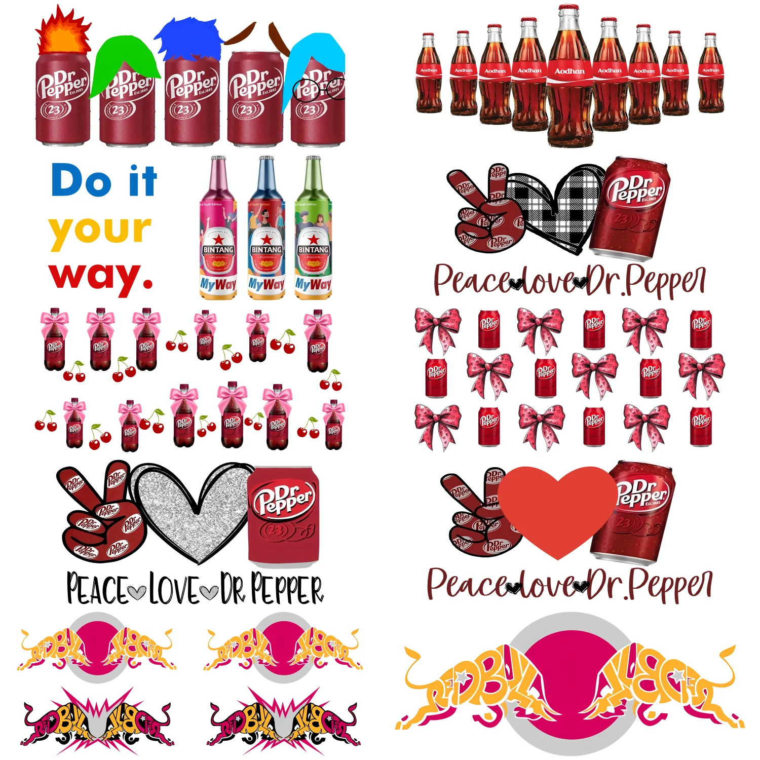 

Pop Drink Design 16oz UV DTF 3D Crystal Sticker Cup Wrap Sticker UV DTF Self-Adhesive Soft Drink Pattern Cup Wraps