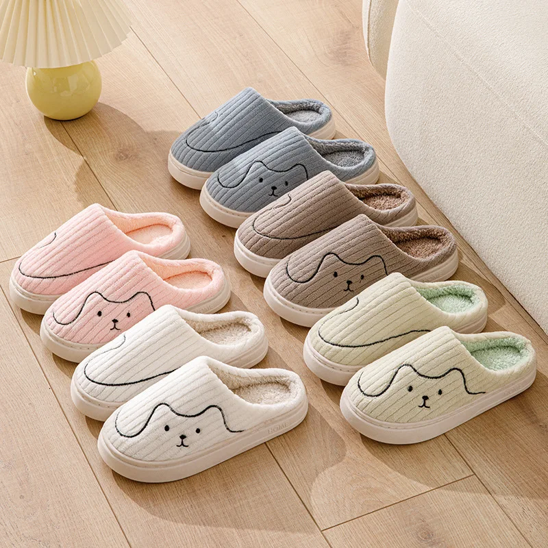 Thick Sole Home Outside Indoor Men and Women Couples Winter Household Warm Fluffy Slippers High Heels Plush Cotton Shoes Ladies