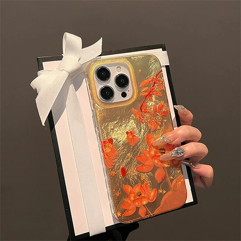 Cute Luxury Fish Lotus Vortex Pattern Phone Case For iPhone 15 Pro Max Cases iPhone 11 12 13 14 16 XS Max XR X 7 8 Plus 15 Cover