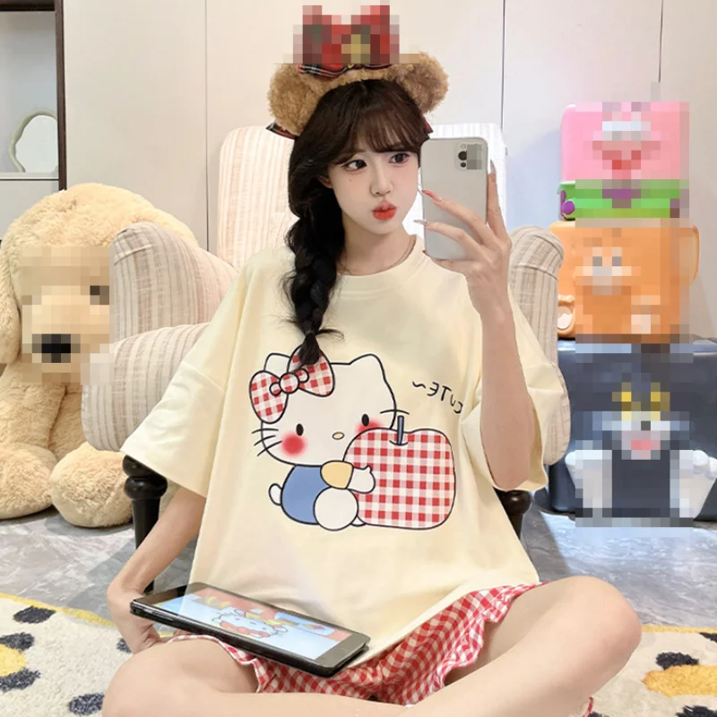 

Fashionable Teenage Loose Casual Home Clothes Student Suit Xia Xin Cartoon Women's Short Sleeved Shorts Pajamas Korean Version
