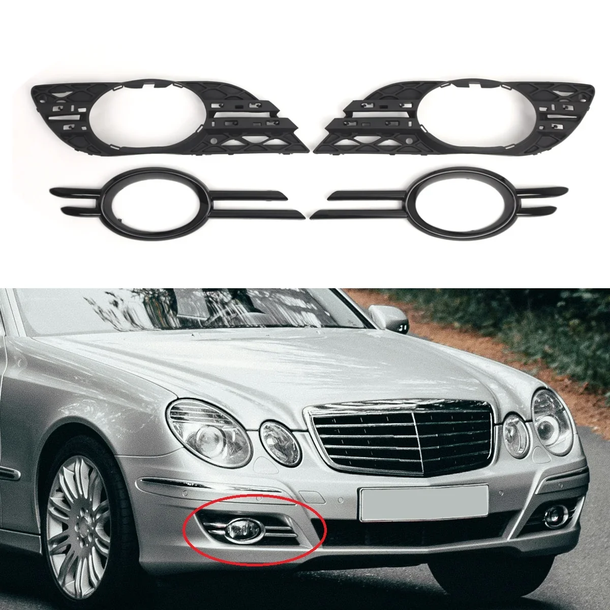 2118851274 Fog Light Grille and Chrome Trim 2118850922 Pair Fits 2007-2009 MB E-class W211