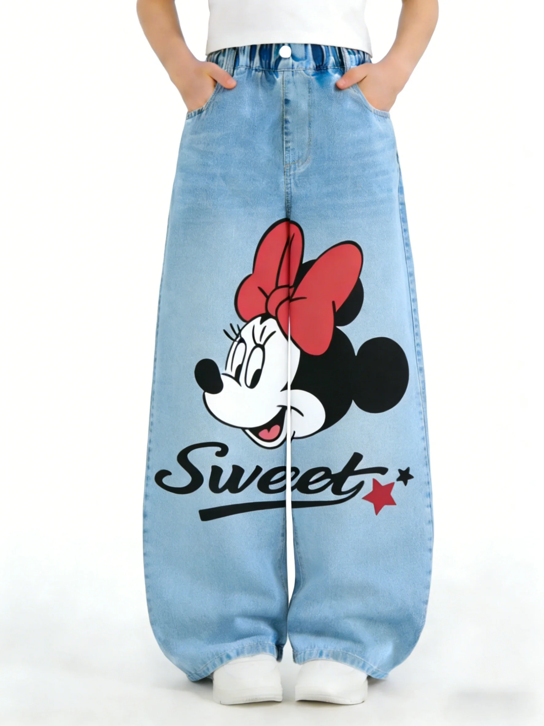

Disney Official Minnie Girl's Jeans, Stretch Slim Fit Pants for Older Girls, Casual Trousers for Spring and Autumn