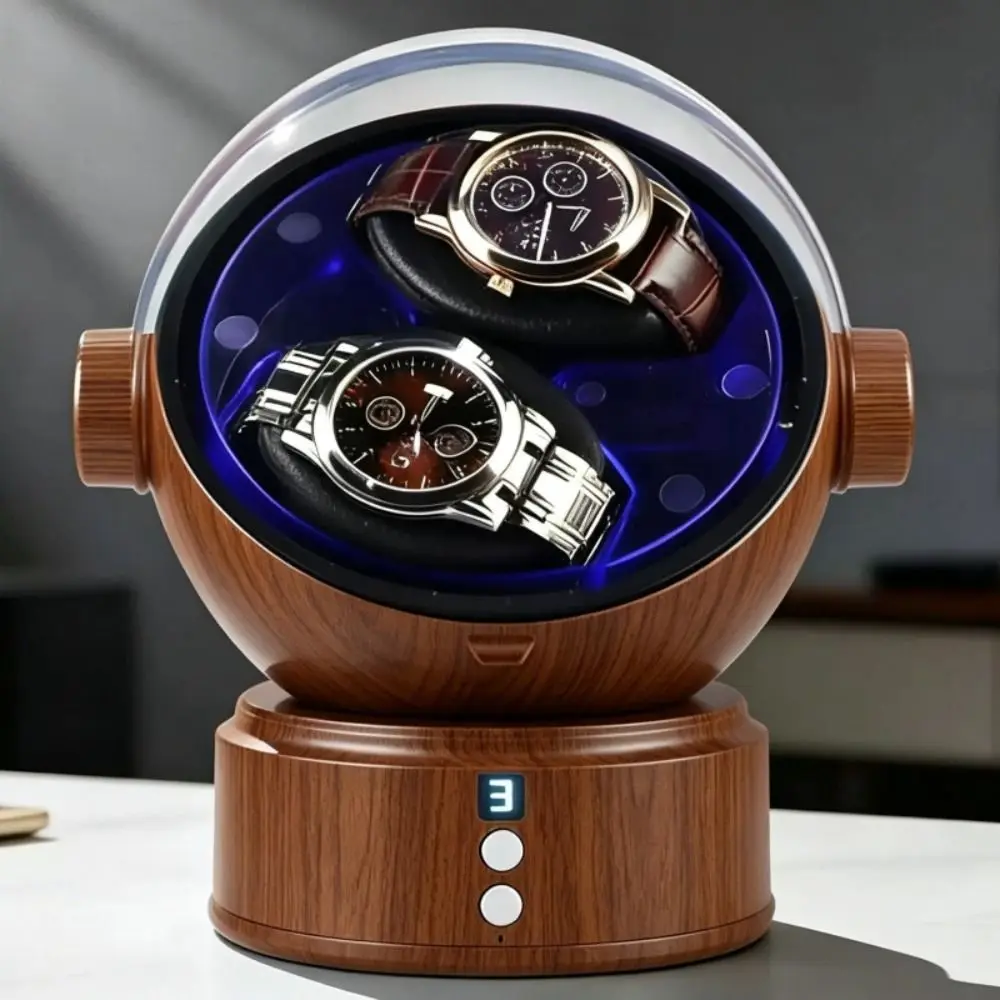 Space Style Digital Double Watch Winder Anti-Magnetic 5 Color Changing Ambient Lights Automatic Watch Winder Luxury Ultra Quiet