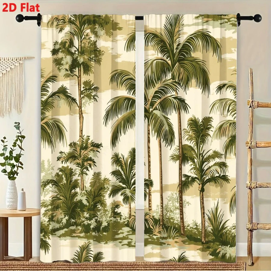 2PCS Digital Printed Curtains, Tropical Palm Tree Summer Beach Botanical, Window Drapes for Living Room Bedroom Home Decoration