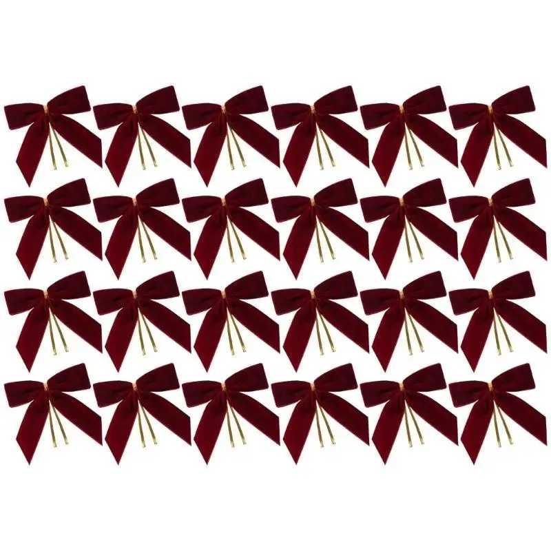 E8BD 24pcs/Pack Christmas Velvets أقواس قمادة أنيقة قلادة الفراشة