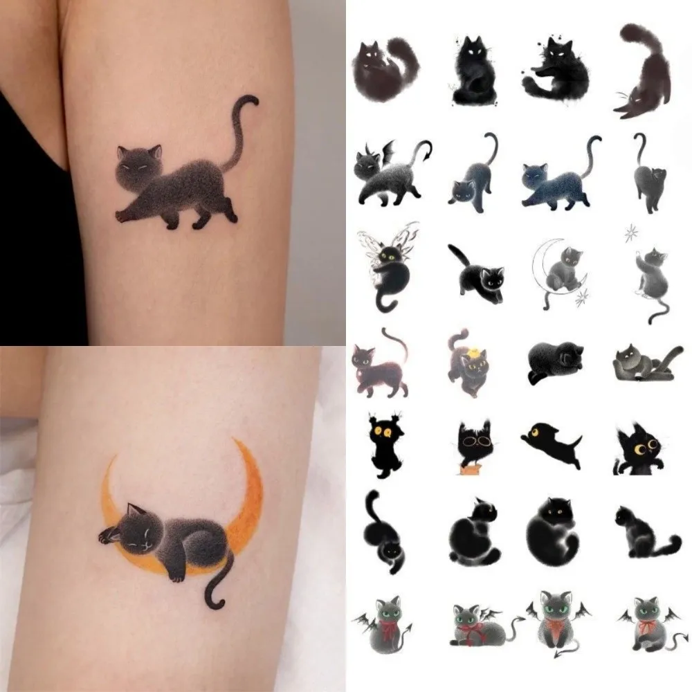 

Wash Painting Style Black Cat Tattoo Stickers Water Transfer Decals Instant Kitty Temporary Tattoo Disposable Waterproof