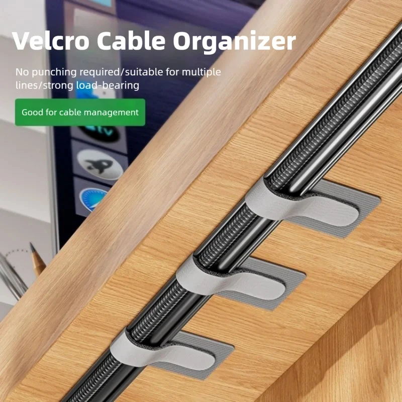 For Desk Wire Management Office Home Rope Tie, Self Adhesive Reusable Cable Ties Adjustable Cord Organizer Hook and Loop Straps