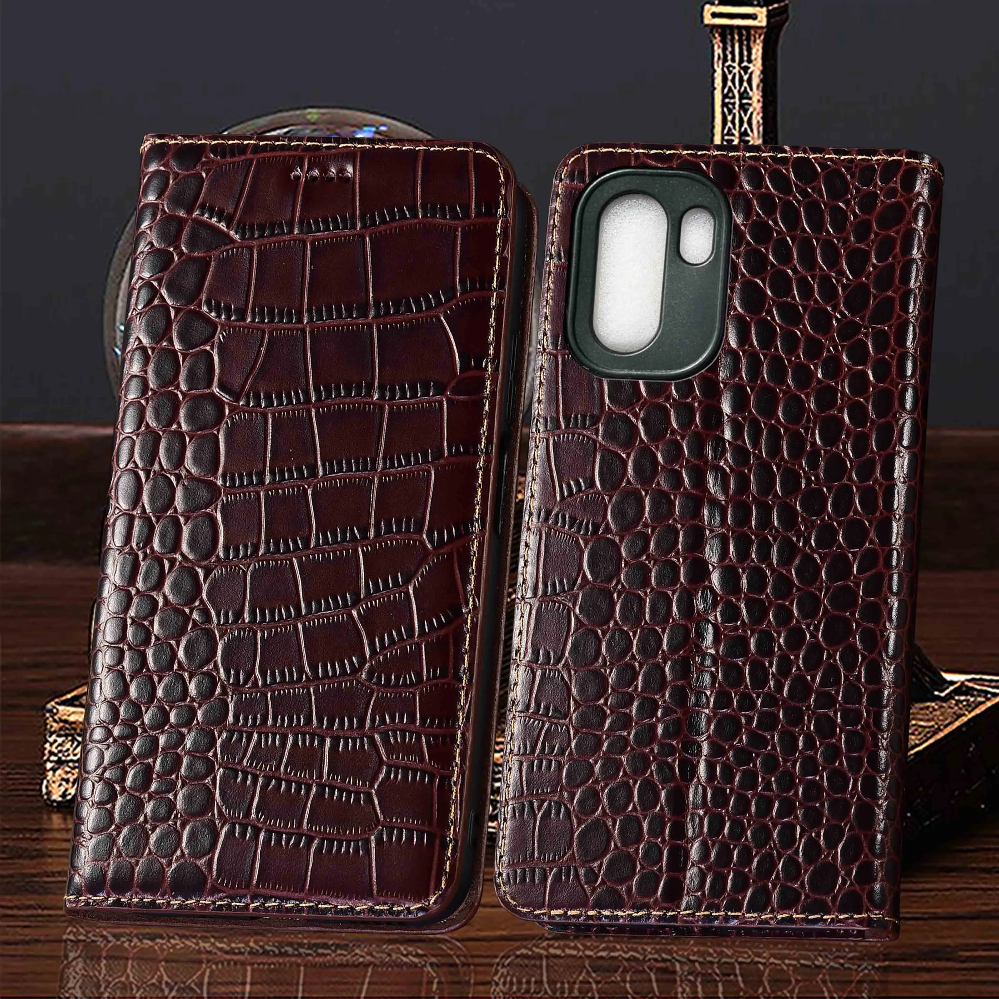 For Oneplus 6 6T 7 7T 8 8T 9 9R 9T 10R 10T 11 12 12R 13 13R 13T 15 15R 15T Pro Crocodile Pattern Genuine Leather Flip Phone Case