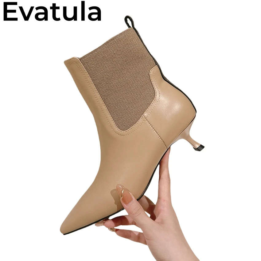 2024 Autumn High Quality Genuine Leather Ankle Boots Women Pointy Toe Thin Heels Chelsea Boots Fashion Slip On Short Botas Mujer