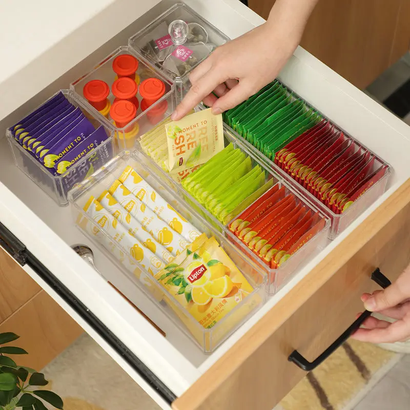 Tea Bag Storage Box Drawer Type Coffee Capsule Sorting Box Acrylic Sealed Storage Jar with Lid Tea Coffee Sugar Container