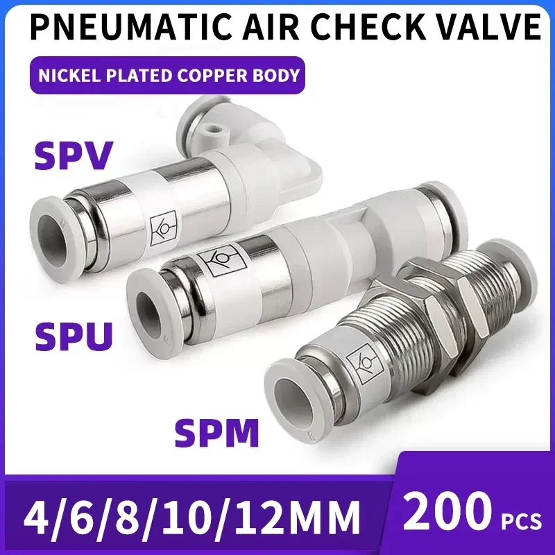 10pcs Pneumatic Air Check Valve Non-return Valve Hose Gas Pipe Quick Connector SPU SPV SPM 4 6 8 10 12MM Straight Bulkhead