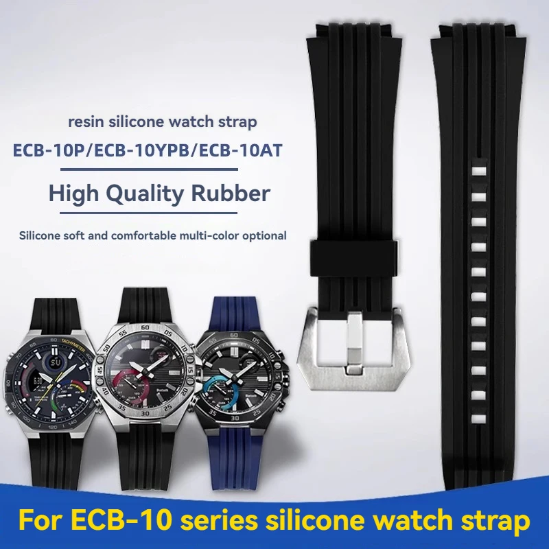 For Casio Edifice Series ECB-10YP ECB-10YPB ECB-10YP-1A ECB-950 Silicone Rubber Watch Strap Waterproof Wristband Balck Blue 20mm