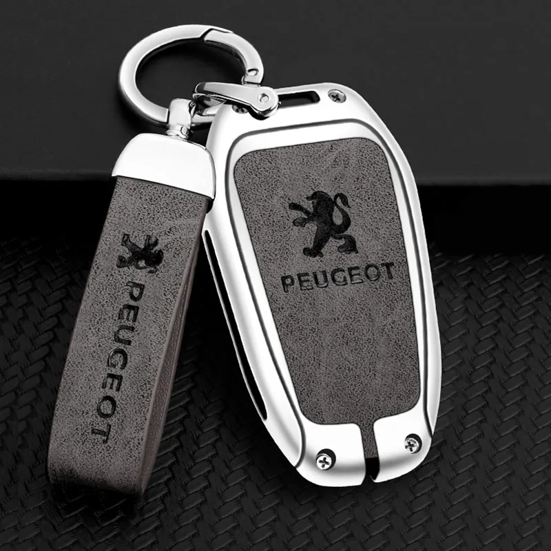 High Grade Cowhide Keychain Car Logo Key Ring Accessories For Peugeot 5008 408 308 Landtrek 208 2008 3008 Rifter 508 301 108 608