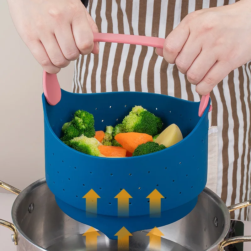 

New Silicone Handheld Steamer Basket Steaming Tray Anti-scald Multi-functional Steamer High Temperature Resistant Can Be