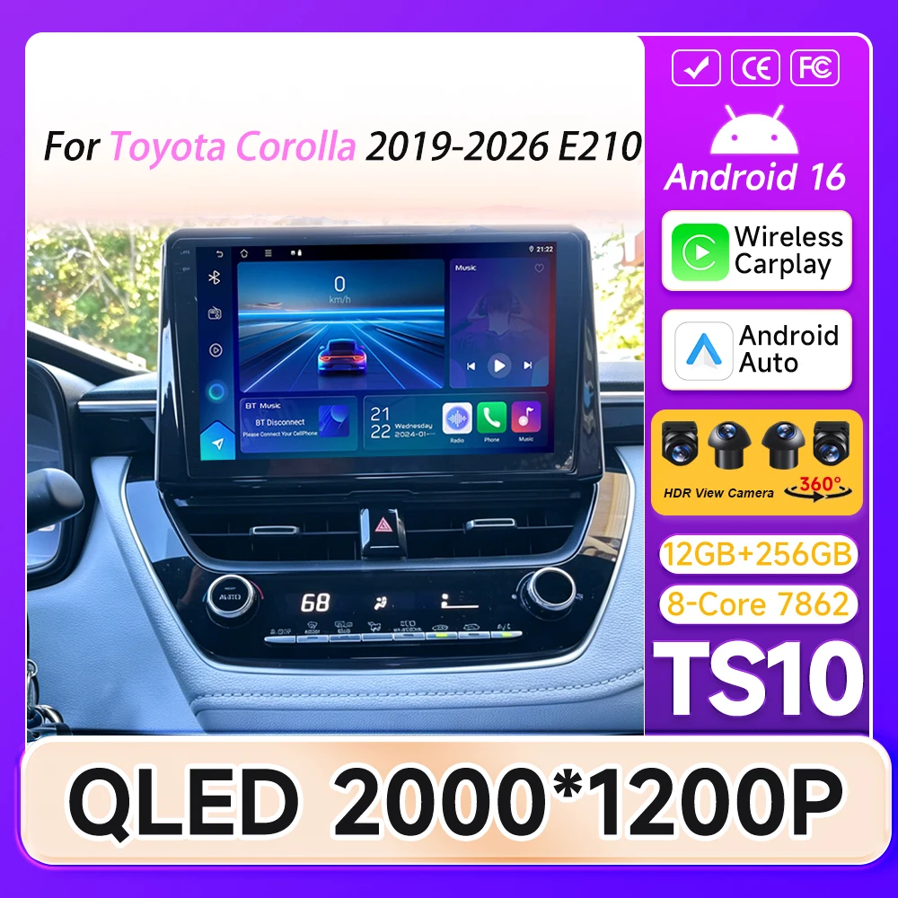Carplay pour Toyota Corolla 2019-2026 E210, écran radio de voiture, systèmes intelligents de voiture, navigation GPS, moniteur de voiture, affichage Wifi 5G