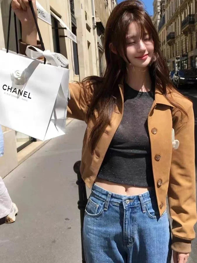 

Ретро-куртка в корейском стиле для женщин, осенняя коллекция 2025, модное короткое пальто с растительным принтом, на пуговицах, с длинными рукавами