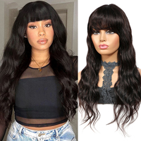 IJOY Body Wave Human Hair Wigs With Bangs For Black Women Natural Color Brazilian Remy Hair Full Machine Made Wig Glueless Wig