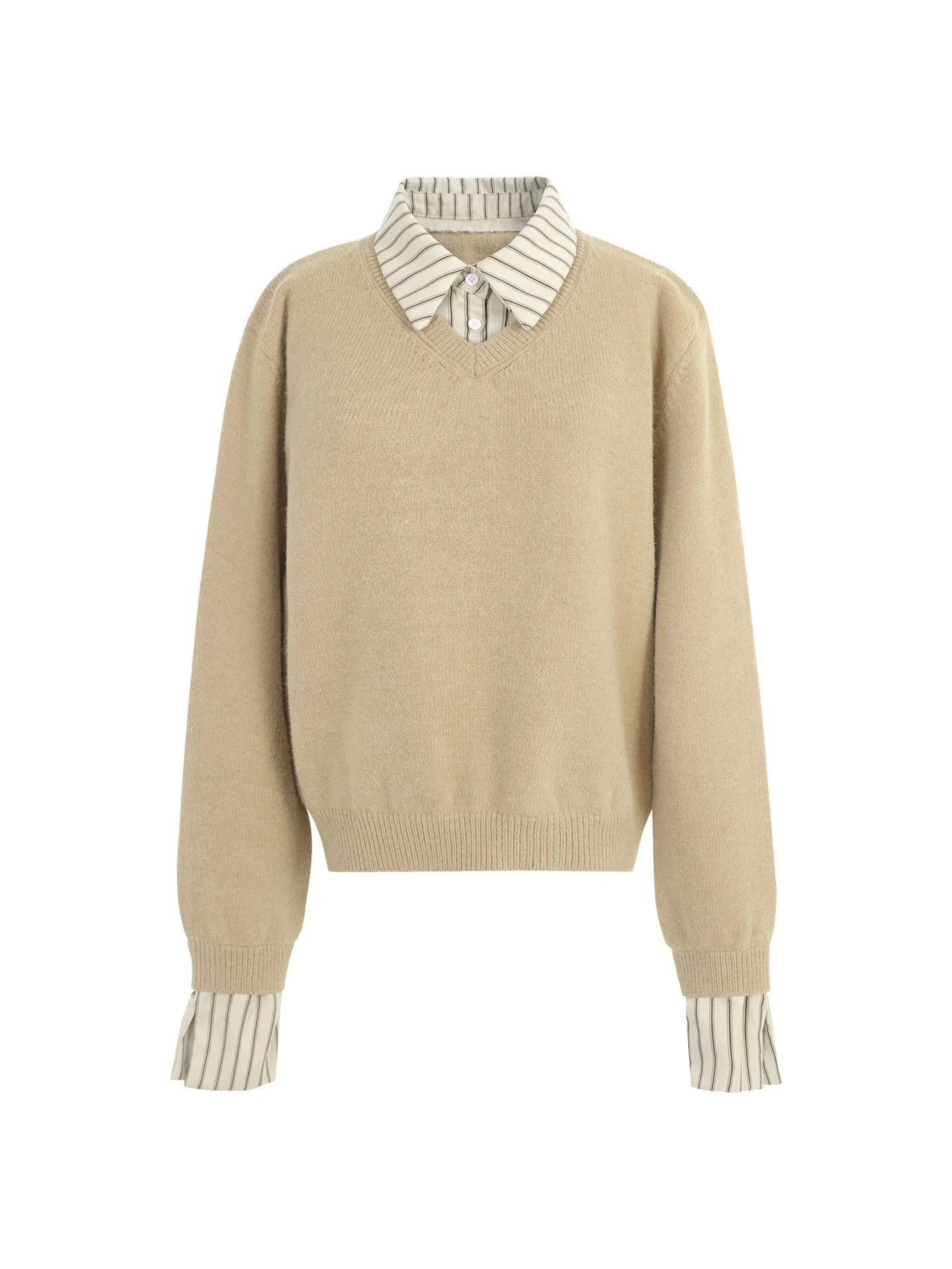 Suéter F de Manga Longa para o Inverno, Estilo Casual, Cseta de Malha com Efeito de Duas Peças, Moda para o Dia a D...