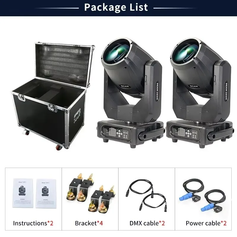 295W 9R Double Prism Sharpy LED Beam Moving Head Projection Light DMX Fixture Pack with Flight Case for Stage Lighting
