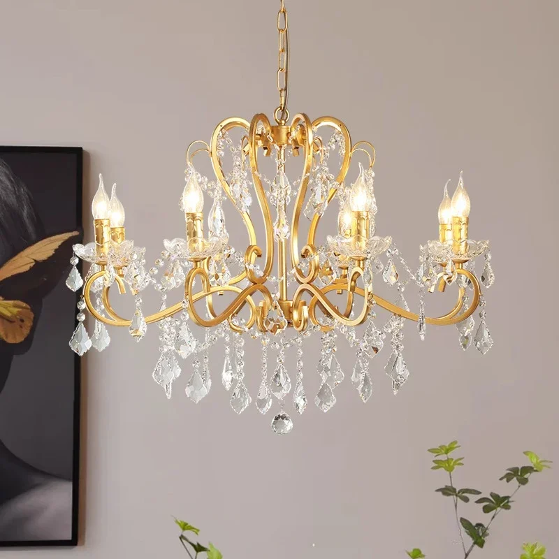 Plafonnier LED suspendu en cristal doré, design rétro, éclairage d'intérieur, luminaire décoratif de plafond, idéal pour un hôtel, un bar, un salon ou une chambre à coucher