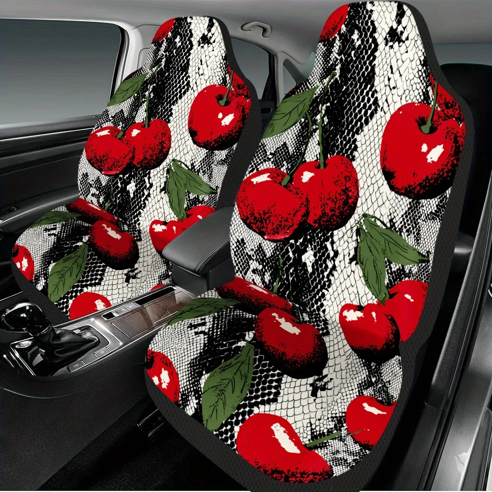 Set Of 2 Car Seat Covers Featuring Cherry And Snake Lines Design – Universally Fitting, Robust And Fashionable Complete Set For