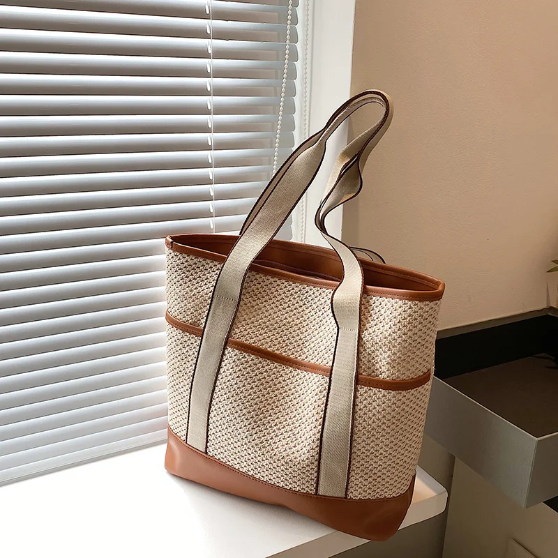 

Faux Woven Straw Tote Bag for Women - Perfect Casual Summer Days by the Beach!