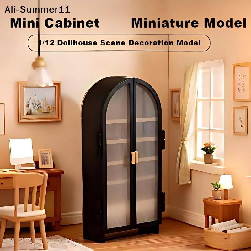 

【An1】1/12 Dollhouse Miniature Display Cabinet Mini Black Storage Cabinet 1:12 Scale Furniture Wardrobe Living Room Scene Decor