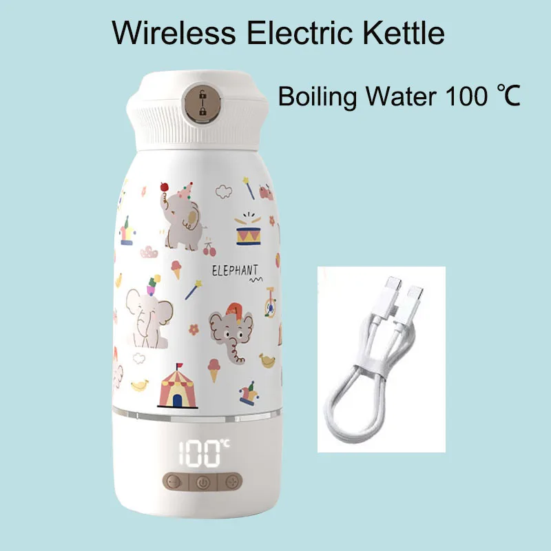 500ML Wireless Electric Water Kettle Boiling 100 ℃ Bouncing Cup Lid USB Charge Heating Insulation Cup with 316L Stainless Steel