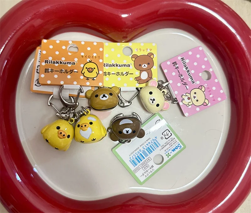 Rilakkuma Small Bell Keychain Clip Korilakkuma Chairoikoguma Bear Kiiroitori Chick Kawaii Cute Bag Keychains Charms Key Ring
