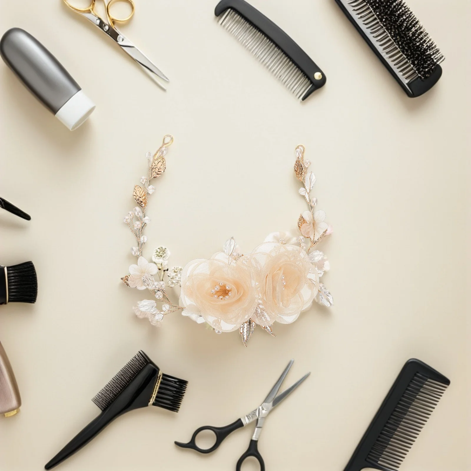 

Bridal Flower Headpiece Handmade Elegant Floral Hair Vine with Pearls and Rhinestones Wedding Hair Accessories for Bride