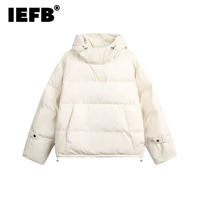 IEFB Minimalist Men's Coat Hooded Drawstring Letter Printing Detachable Hat Solid Color Male Pullover Padded Jacket Chic CPG2215