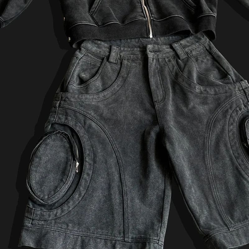 HKSH ربيع جديد الرجال المد Y2K شارع العليا Techwear غسلها سليم البضائع السراويل متعددة جيب سستة الدنيم شيك عارضة السراويل HK6128