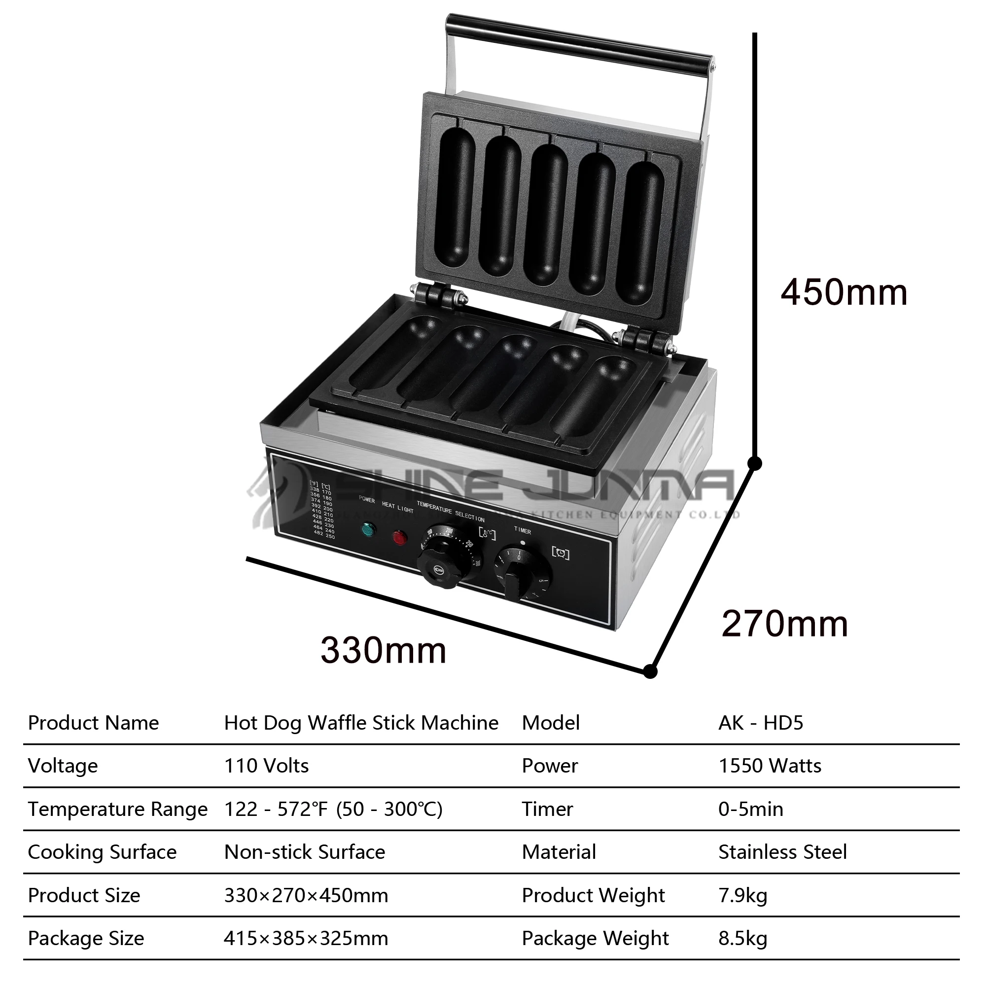 Stainless Steel 5Pcs Waffle Hot Dog  Machine Electric Waffle Stick  Commercial Waffle Sticks Machine