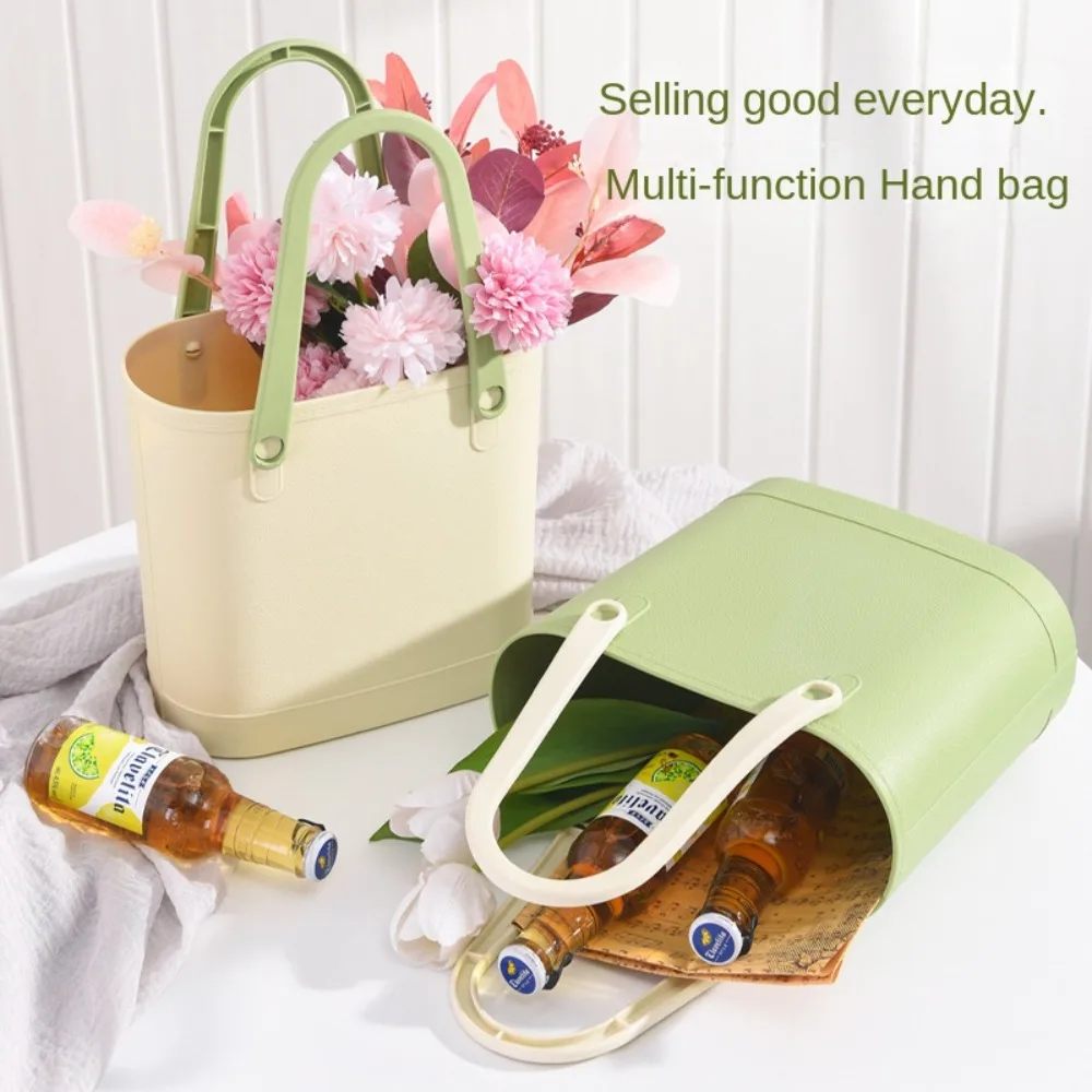 

Candy Colored Handheld Storage Beach Bag Deepened Bath Bag Portable Storage Basket Thickened Soft Handle Women Handbag
