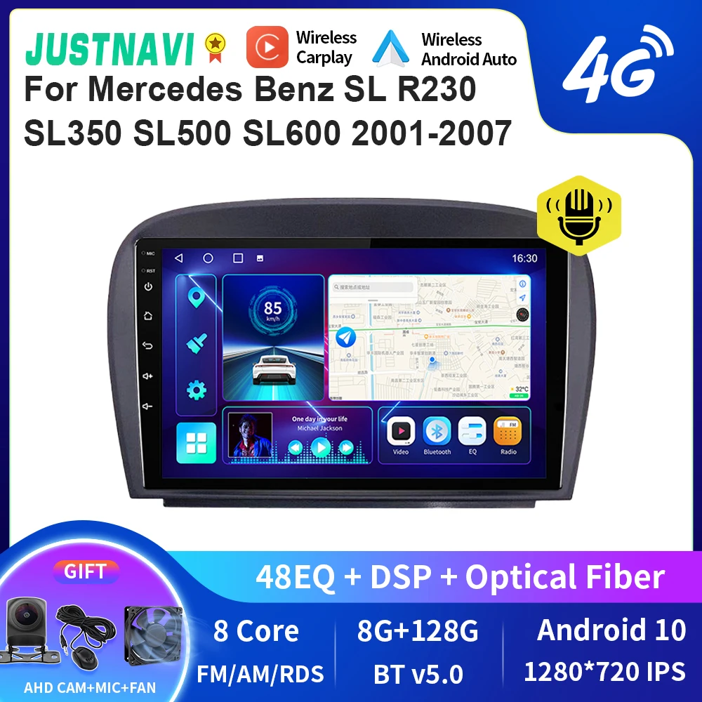 

JUSTNAVI QT10 Autoradio GPS Car Multimedia Radio For Mercedes Benz SL R230 SL350 SL500 SL600 2001-2007 Head Unit Tape Recorder