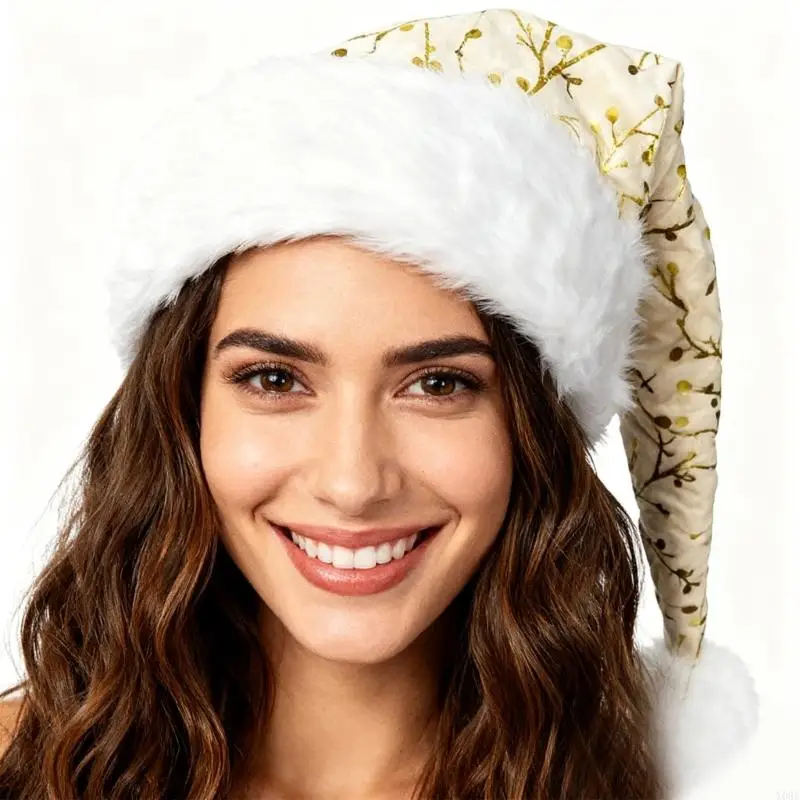 Luxurious Golden Branch Christmas Hats With Furry Plush Trim Warm Santa Cap For Holiday Celebration Family Gatherings Y08E