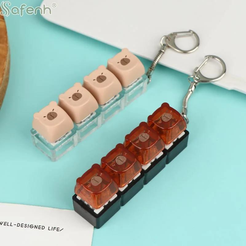 Cute Capybara Keyboard Keychain 4 Keys LED Lights Keyboard Stress Relief Keyring Toys Bag Pendant Couple Hanging Decoration Gift